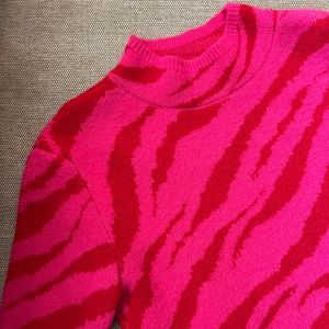 Pink and red zebra mock neck short-sleeved sweater